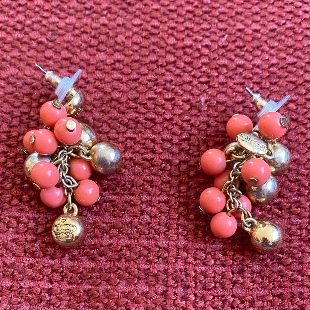Vintage Tutti Frutti signed Gold-Tone Coral Bead Cluster Drop Earrings